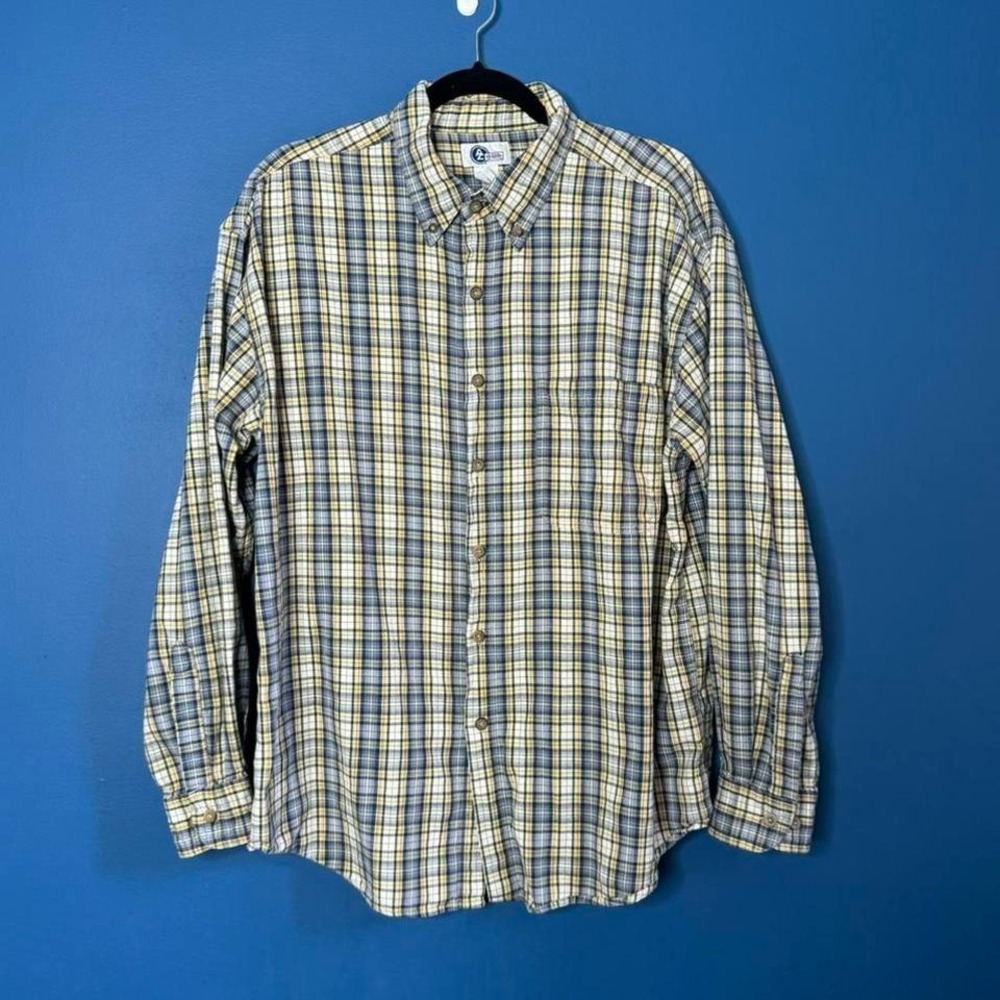 Vintage 90s‎ Flannel Men's Size Large Arizona Yellow Blue Collared Cotton Fall